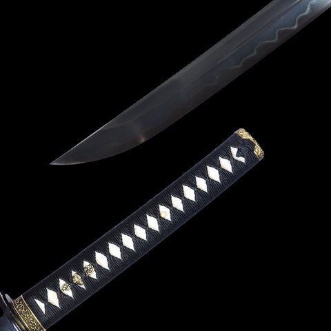Hand Forged Japanese Samurai Katana Sword 1095 High Carbon Steel Black Blade Clay Tempered Unokubi-Zukuri-COOLKATANA