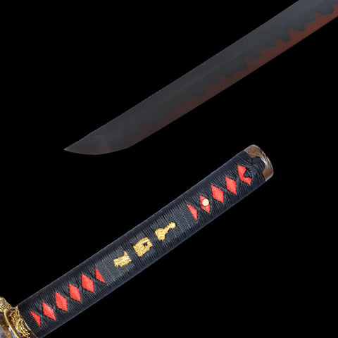 Hand Forged Japanese Samurai Katana Sword 1095 High Carbon Steel Clay Tempered Black Blade Functional-COOLKATANA