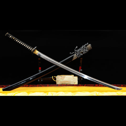 Hand Forged Japanese Samurai Katana Sword 1095 High Carbon Steel Clay Tempered Full Tang Half-Rayskin Saya-COOLKATANA-SL-300-U