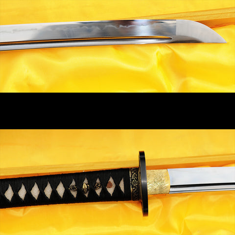 Hand Forged Japanese Samurai Katana Sword 1095 High Carbon Steel Clay Tempered Full Tang Half-Rayskin Saya-COOLKATANA-SL-300-U