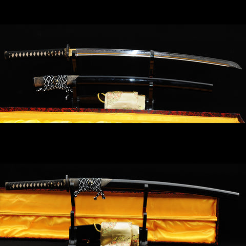 Hand Forged Japanese Samurai Katana Sword 1095 High Carbon Steel Clay Tempered Full Tang Half-Rayskin Saya-COOLKATANA-SL-300-U