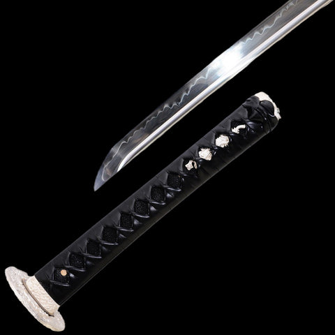 Hand Forged Japanese Samurai Katana Sword 1095 High Carbon Steel Clay Tempered Silver Tsuba Full Tang-COOLKATANA