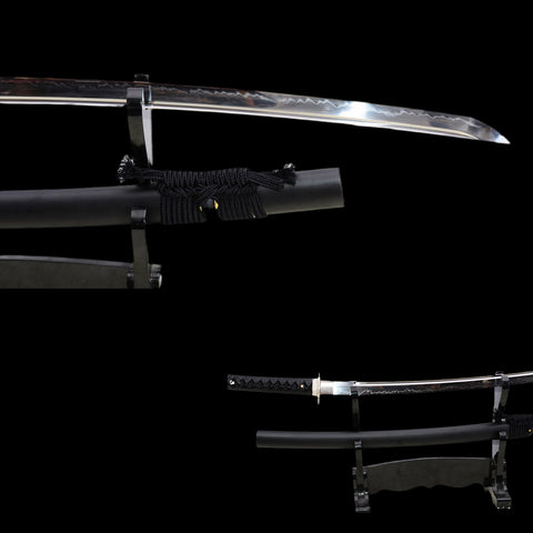 Hand Forged Japanese Samurai Katana Sword 1095 High Carbon Steel Clay Tempered Silver Tsuba Full Tang-COOLKATANA