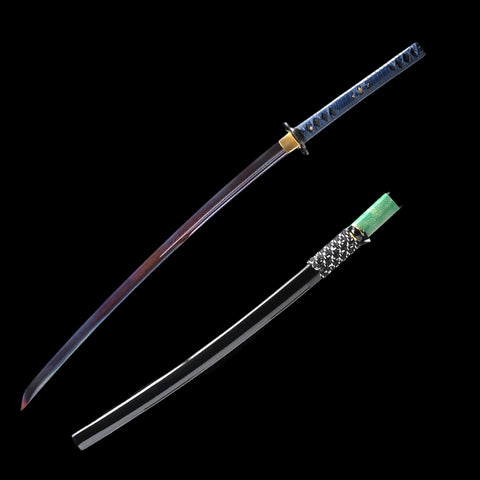 Hand Forged Japanese Samurai Katana Sword Folded Steel Blue Blade UNOKUBI-ZUKURI-COOLKATANA