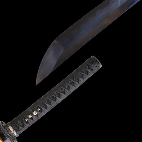 Hand Forged Japanese Samurai Katana Sword Honsanmai Clay Tempered Black Blade Iron Tsuba-COOLKATANA