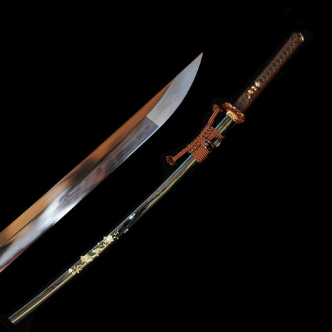 Hand Forged Japanese Samurai Katana Sword O-Kissaki 1095 Carbon Steel Blade Shell Saya Copper Frog Tsuba-COOLKATANA