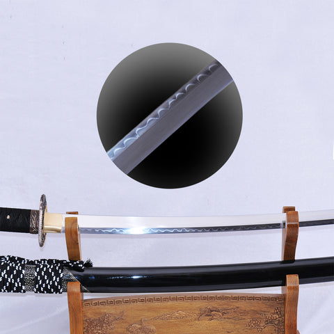 Hand Forged Japanese Samurai Sword Clay Tempered Katana Kiriha Zukuri Rayskin Saya Copper Tsuba-COOLKATANA