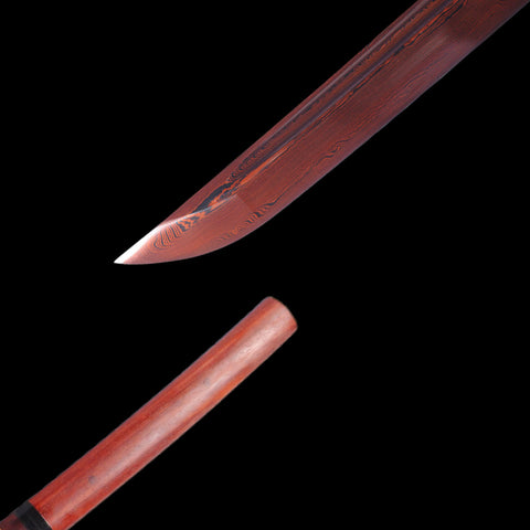 Hand Forged Japanese Shirasaya Katana Sword Folded Steel Redwood Saya Reddish Black Blade-COOLKATANA-SL-1107-U