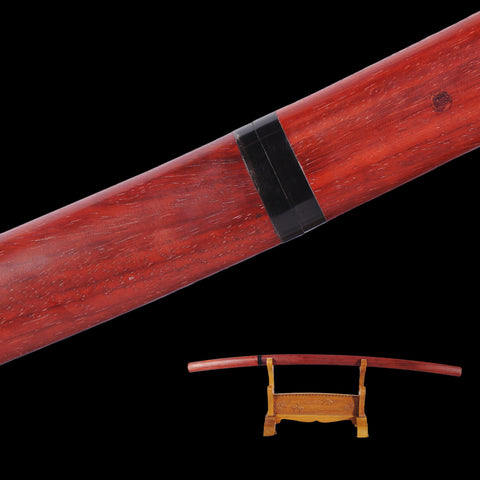 Hand Forged Japanese Shirasaya Katana Sword Folded Steel Redwood Saya Reddish Black Blade-COOLKATANA