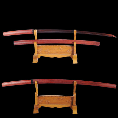 Hand Forged Japanese Shirasaya Katana Sword Folded Steel Redwood Saya Reddish Black Blade-COOLKATANA