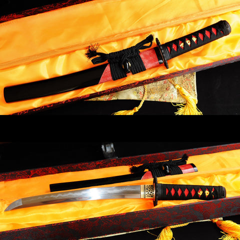 Hand Forged Japanese Tanto Short Sword Sanmai Clay Tempered Half-Rayskin Saya Sharp-COOLKATANA