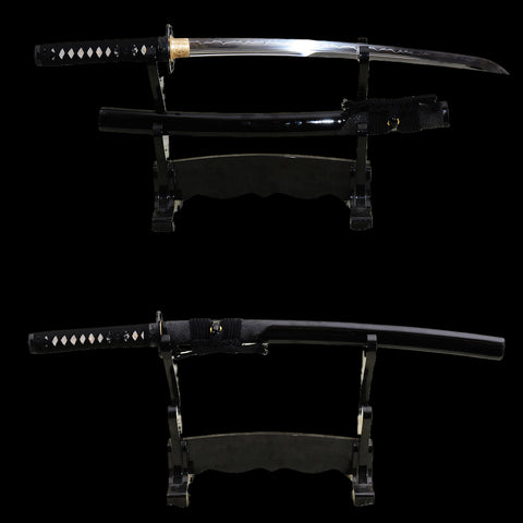 Hand Forged Japanese Wakizashi Sword 1095 Carbon Steel Clay Tempered Blade Rayskin Saya-COOLKATANA