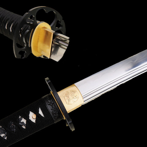 Hand Forged Japanese Wakizashi Sword 1095 Carbon Steel Clay Tempered Blade Rayskin Saya-COOLKATANA