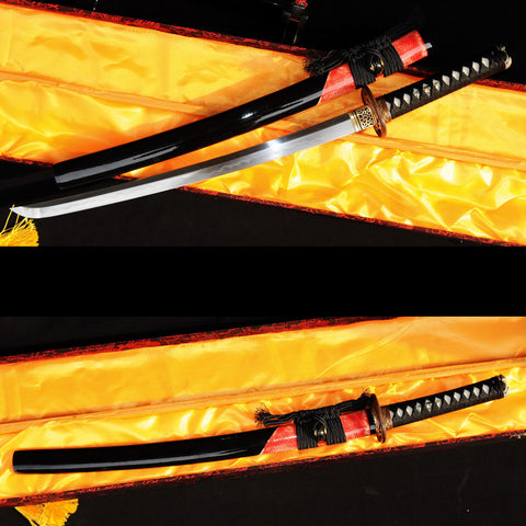 Hand Forged Japanese Wakizashi Sword Honsanmai 1095 Carbon Steel+Folded Clay Tempered Steel-COOLKATANA