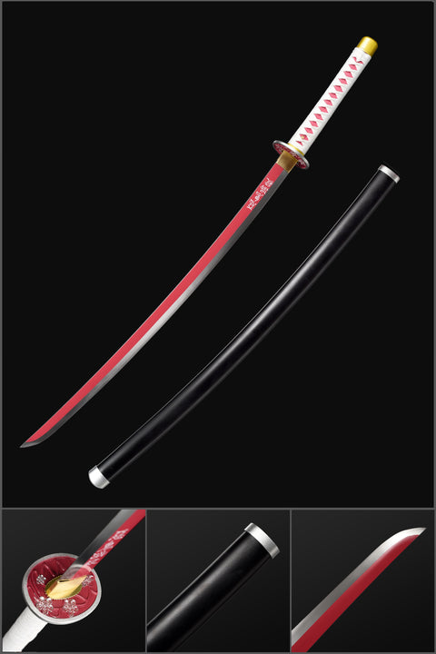 COOLKATANA Demon Slayer Tsuyuri Kanao Nichirin Katana Sword with Full Tang Red Blade-QQ-0126-U