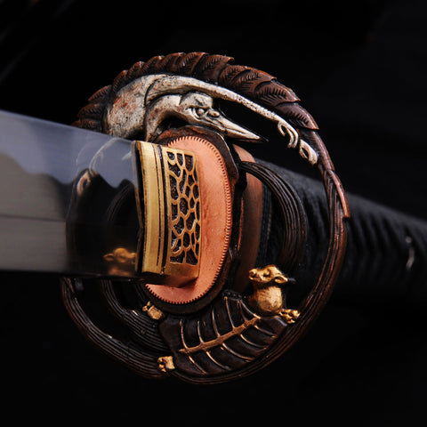 Handmade Japanese Katana Sword 1095 High Carbon Steel Abrasived Hamon Copper Crane Tsuba-COOLKATANA