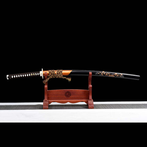 Handmade Japanese Samurai Katana, Folded Steel Red Blade with Bo-hi Full Tang Dragon Tusba-COOLKATANA-QQ-0245-U