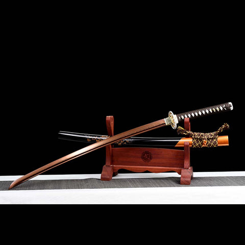 Handmade Japanese Samurai Katana, Folded Steel Red Blade with Bo-hi Full Tang Dragon Tusba-COOLKATANA-QQ-0245-U