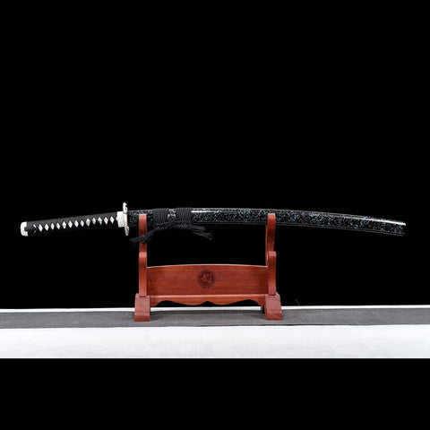 Handmade Japanese Katana Sword, High Manganese Steel Full Tang Blue Blade Stripe Saya Python Tusba-COOLKATANA-QQ-0244-U