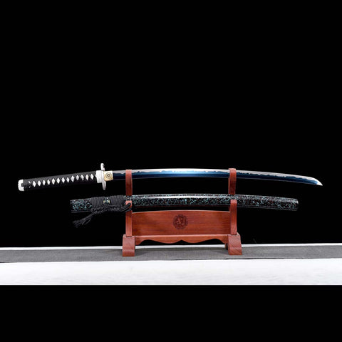 Handmade Japanese Katana Sword, High Manganese Steel Full Tang Blue Blade Stripe Saya Python Tusba-COOLKATANA-QQ-0244-U