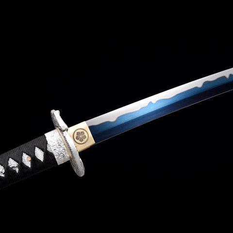 Handmade Japanese Katana Sword, High Manganese Steel Full Tang Blue Blade Stripe Saya Python Tusba-COOLKATANA-QQ-0244-U