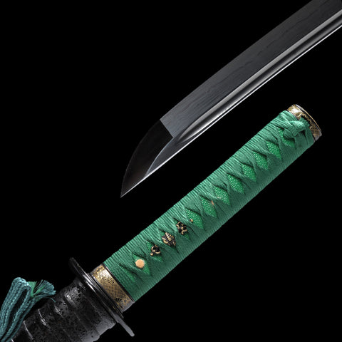Handmade Japanese Samurai Wakizashi Sword Folded Steel Black Blade Full Tang-COOLKATANA
