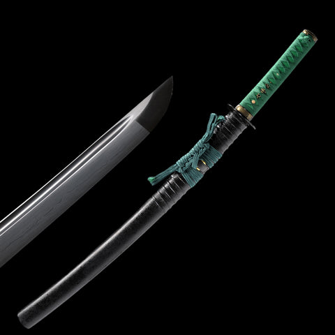 Handmade Japanese Samurai Wakizashi Sword Folded Steel Black Blade Full Tang-COOLKATANA
