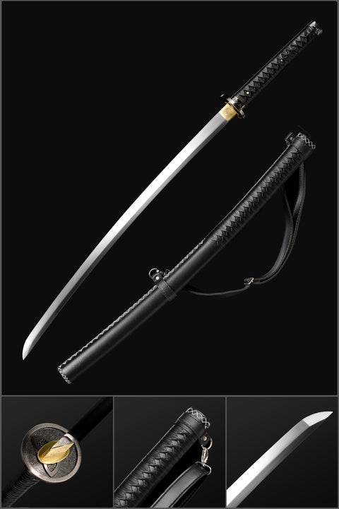 COOLKATANA The Walking Dead Michonne Katana with Hamon Black Saya and 1060 Carbon Steel Blade-QQ-0124-U