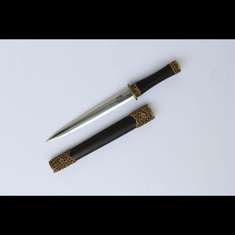 Handmade Chinese Sword Mini Longquan Short Sword Folded Steel Blade Ebony Scabbard-COOLKATANA