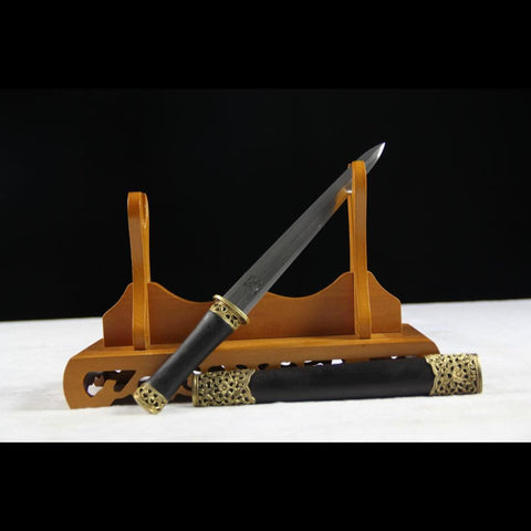 Handmade Chinese Sword Mini Longquan Short Sword Folded Steel Blade Ebony Scabbard-COOLKATANA