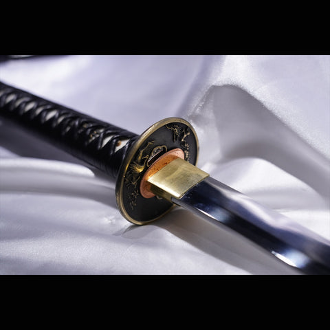 Hand Forged Japanese Wakizashi Sword Folded Steel Clay Tempered Brass Tsuba-COOLKATANA
