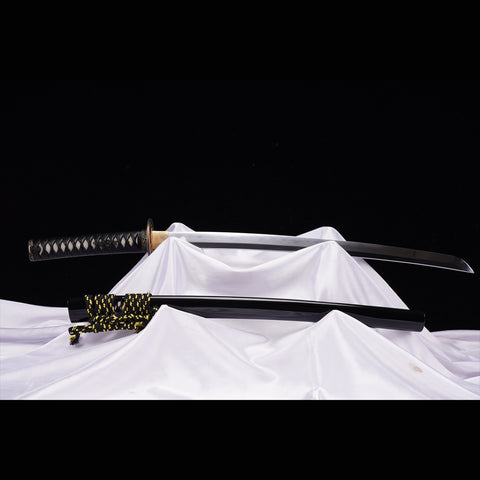 Hand Forged Japanese Wakizashi Sword Folded Steel Clay Tempered Brass Tsuba-COOLKATANA