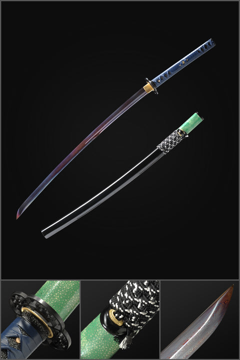 Hand Forged Japanese Samurai Katana Sword Folded Steel Blue Blade UNOKUBI-ZUKURI-COOLKATANA