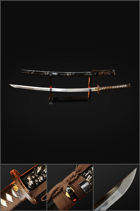 Hand Forged Japanese Samurai Katana Sword 1095 High Carbon Steel Copper Dragon Tsuba Sharp-COOLKATANA