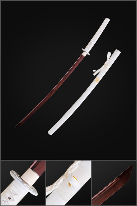Hand Forged Japanese Daisho Black+White Katana Sword Set Folded Steel Reddish Black Blade-COOLKATANA